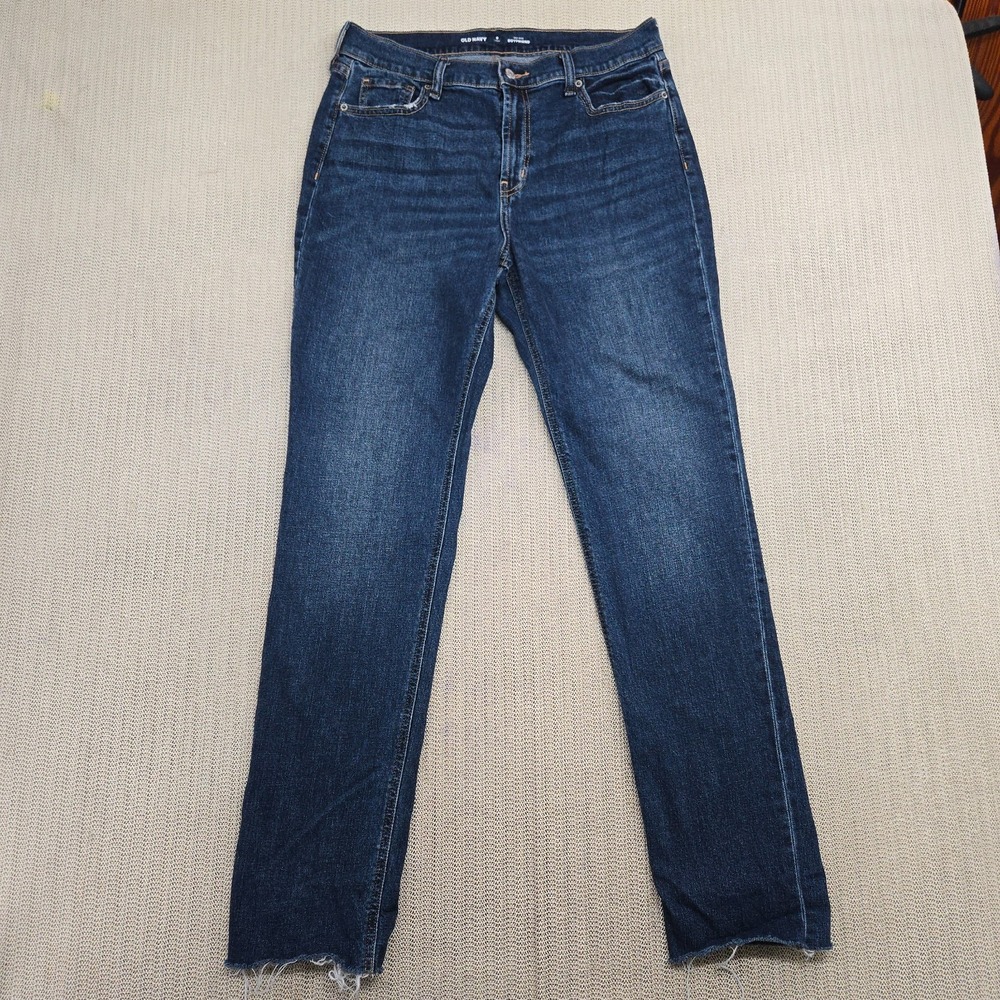 Old Navy Boyfriend Jeans Womens 8 Tall 32x30 Blue Denim Mid Rise Stretch Pockets
